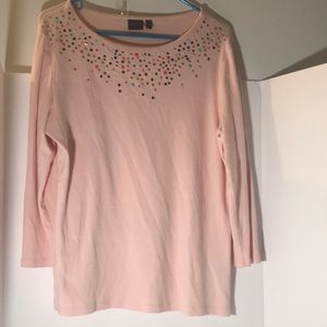 Rafaella top size xl long sleeves peach multi colored embellishments 100…
